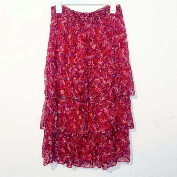 Draper James Floral Tiered Pink Midi Skirt - Picture 2 of 4